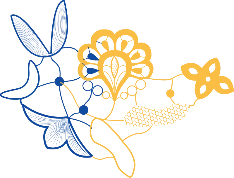 Illustration fleurs bleu et jaune Maison Gavottes